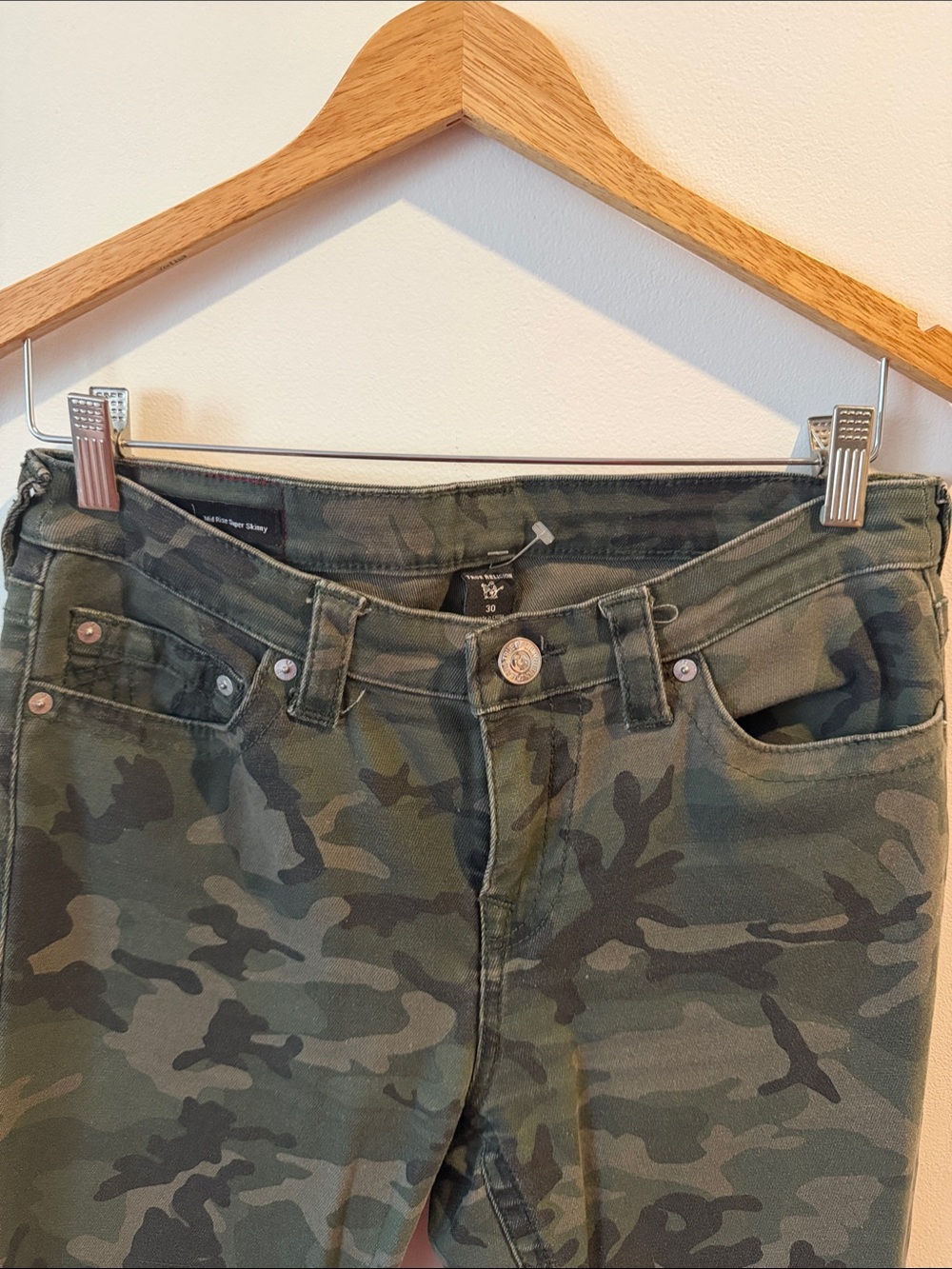 True Religion Women’s Camo Jeans in Olive and Dark Green
